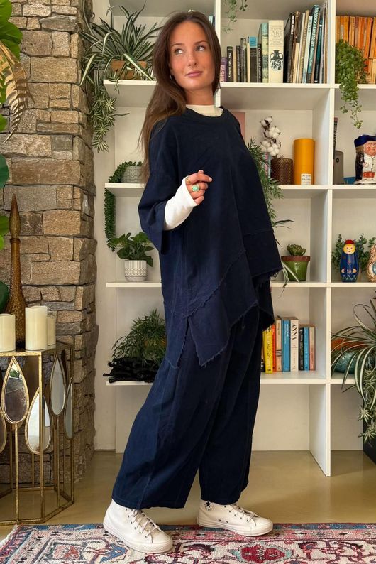 Lock Needlecord Panel Dip Side Top Navy